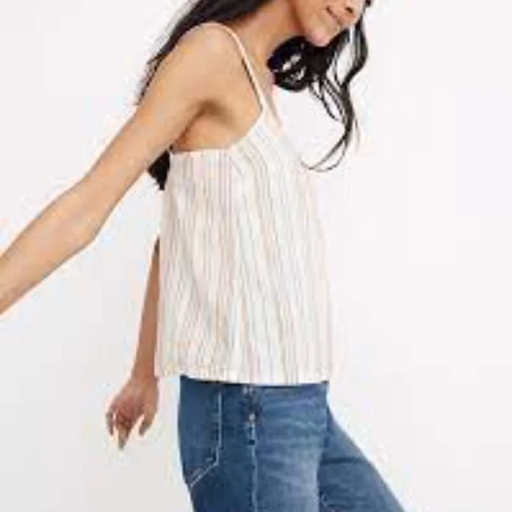 MADEWELL Button-Front Cami Tank Blouse in Textural Cotton Rainbow Stripes